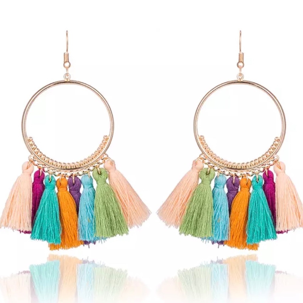 Colorful Goddess tassel earrings